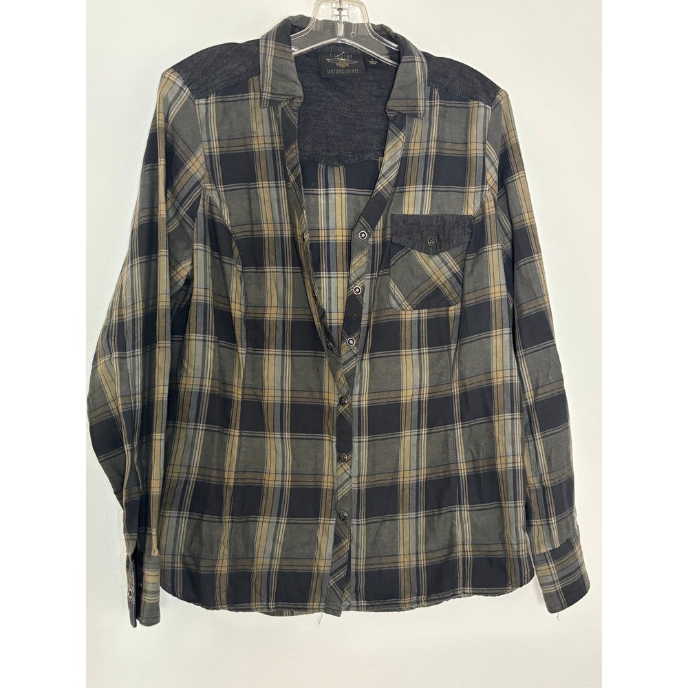 Harley-Davidson Womens Grey Plaid American Legend Graphic Button Up Shirt Size L